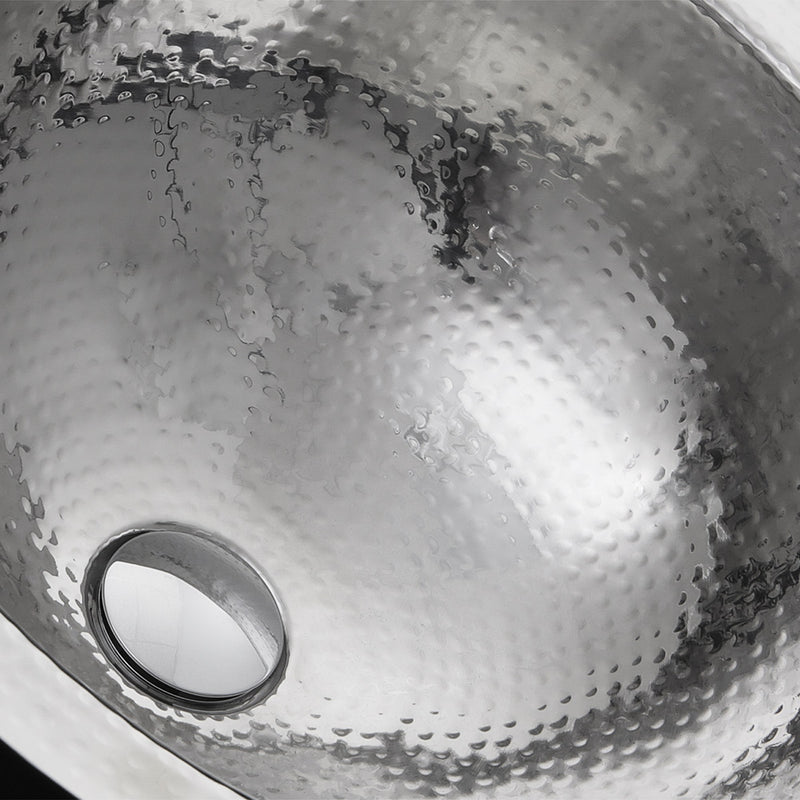 Nantucket Sinks RLS-OF 16.875 Inch Hand Hammered Stainless Steel Round Undermount Bathroom Sink With Overflow - view 3