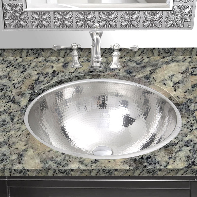 Nantucket Sinks RLS-OF 16.875 Inch Hand Hammered Stainless Steel Round Undermount Bathroom Sink With Overflow - view 5