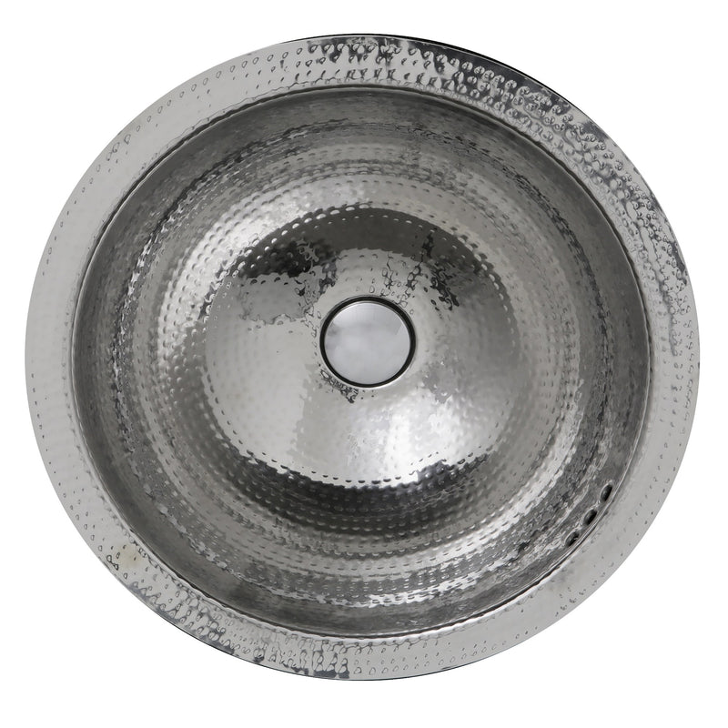 Nantucket Sinks RLS-OF 16.875 Inch Hand Hammered Stainless Steel Round Undermount Bathroom Sink With Overflow