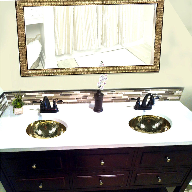 Nantucket Sinks ROB-OF - 13 Inch Hand Hammered Brass Round Undermount Bathroom Sink, Brass With Overflow - view 4
