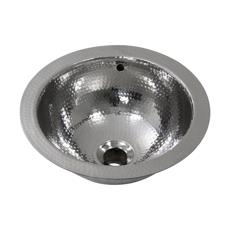 Nantucket Sinks ROS-OF 13 Inch Hand Hammered Stailess Steel Round Undermount Bathroom Sink With Overflow - view 4