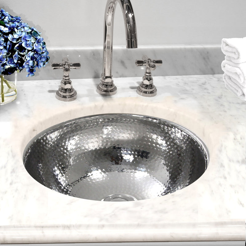 Nantucket Sinks ROS-OF 13 Inch Hand Hammered Stailess Steel Round Undermount Bathroom Sink With Overflow - view 7