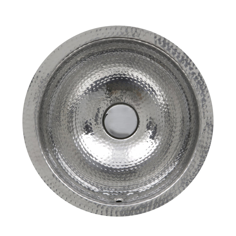 Nantucket Sinks ROS-OF 13 Inch Hand Hammered Stailess Steel Round Undermount Bathroom Sink With Overflow