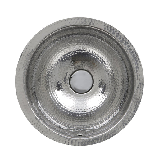 Nantucket Sinks ROS-OF 13 Inch Hand Hammered Stailess Steel Round Undermount Bathroom Sink With Overflow