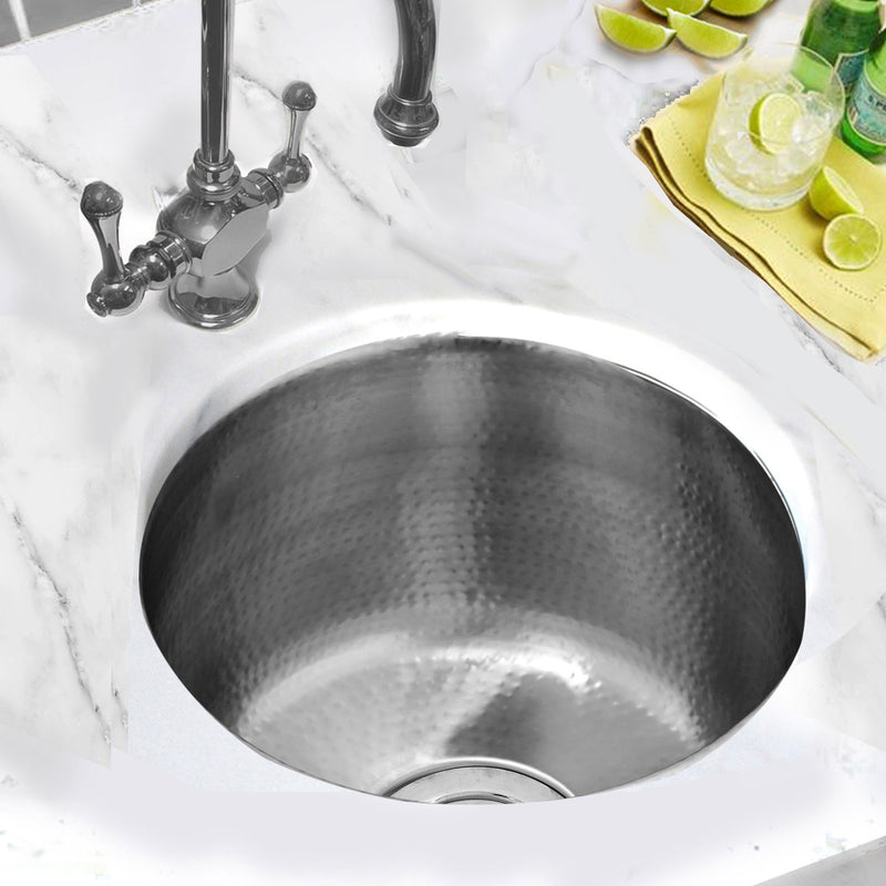 Nantucket Sinks RS15-SSMF 15-Inch Hand Hammered Round Stainless Steel Bar Sink Satin Matte Finish - view 7