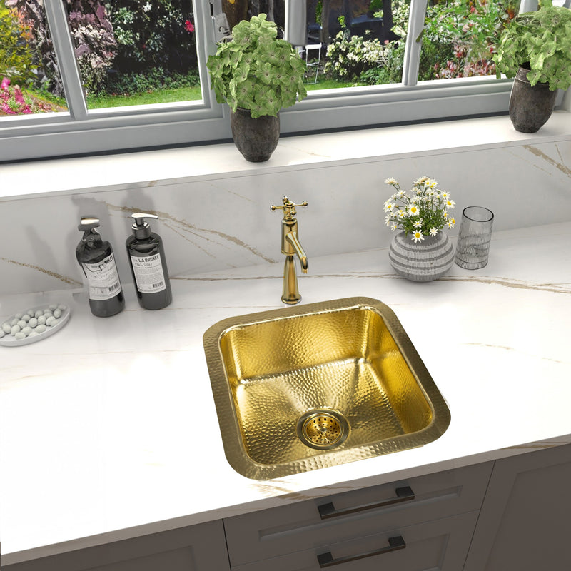 Nantucket Sinks SQRB-7MF 16.625 Inch Matte Finish Hammered Brass Square Dualmount Bar Sink - view 6