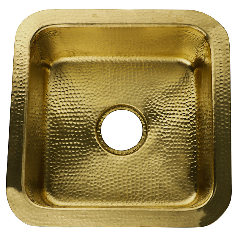 Nantucket Sinks SQRB-7MF 16.625 Inch Matte Finish Hammered Brass Square Dualmount Bar Sink