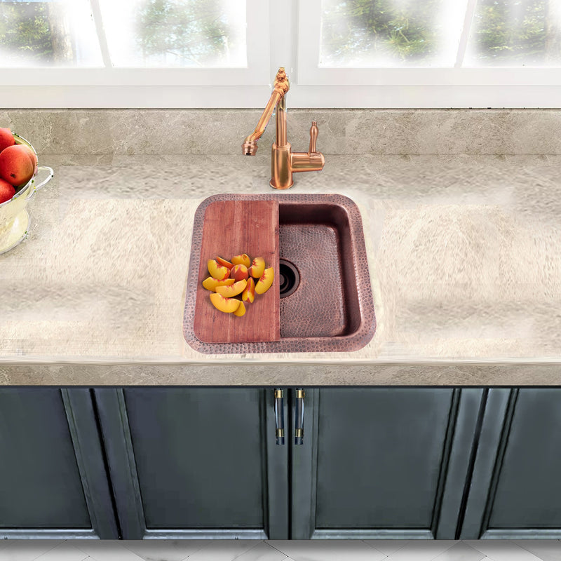 Nantucket Sinks SQRC-7PS 16.625 Inch Copper Square Dualmount Bar Sink and Cutting Board - view 6