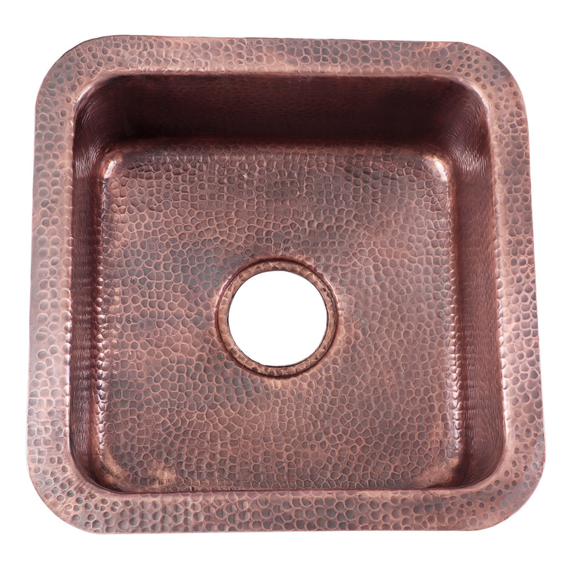 Nantucket Sinks SQRC-7PS 16.625 Inch Copper Square Dualmount Bar Sink and Cutting Board