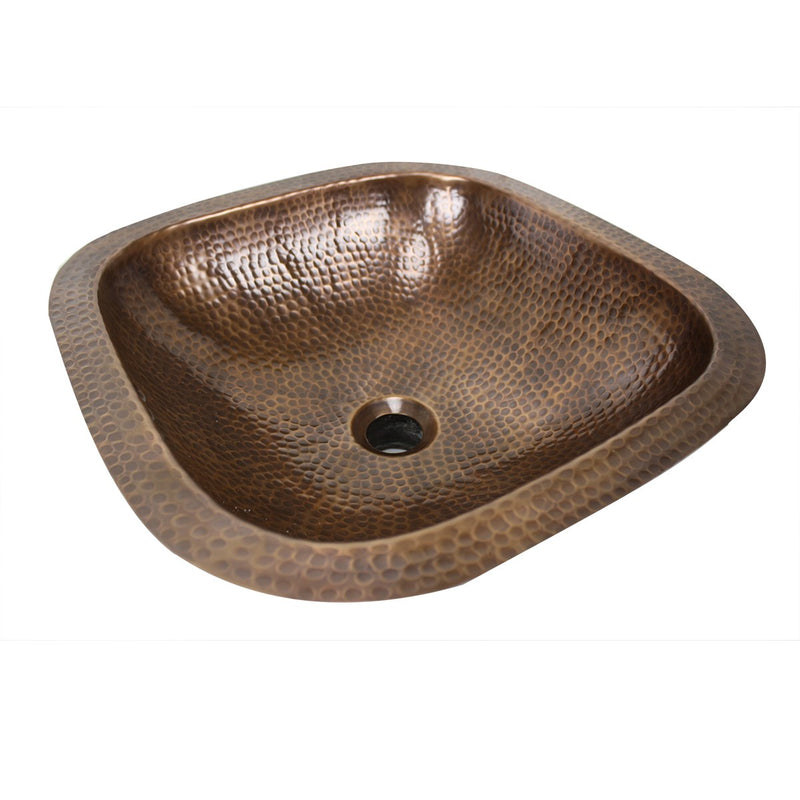 Nantucket Sinks SQRC-OF - 16.25" Hand Hammered Copper Square Undermount Bathroom Sink With Overflow