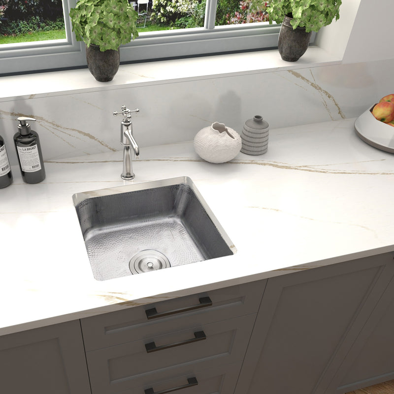 Nantucket Sinks SQRS-7MF 16.5 Inch Square Hammered Satin Matte Finish Stainless Bar Sink - view 7