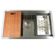 Nantucket Sinks SR-PS-3018-16 - 30 Inch Pro Series Prep-Station Single Bowl Undermount Stainless Steel Kitchen Sink with Included Accessories
