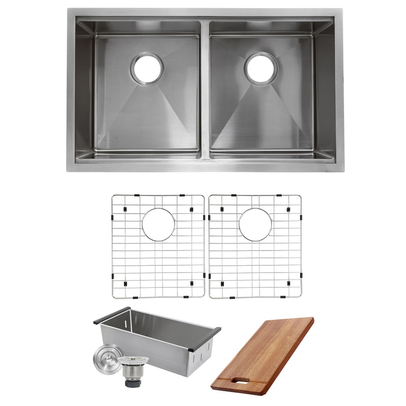 Nantucket Sinks SR-PS-3219-DE-16 Double Equal Prep Station Small Radius Undermount Stainless Sink with Accessories - view 2