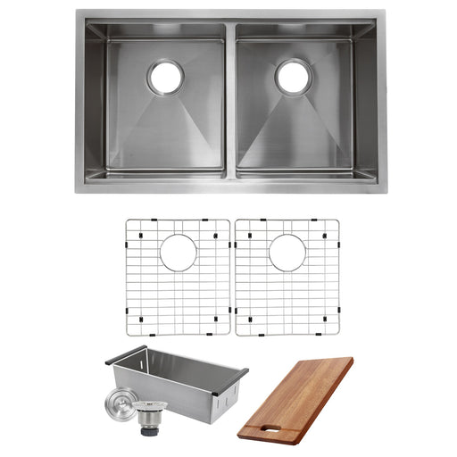 Nantucket Sinks SR-PS-3219-DE-16 Double Equal Prep Station Small Radius Undermount Stainless Sink with Accessories - view 2