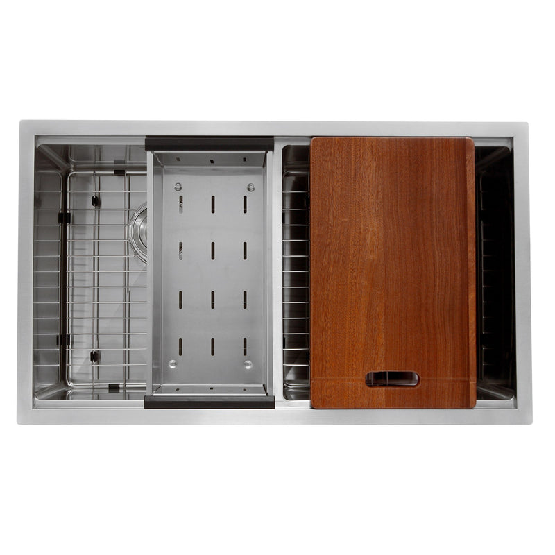 Nantucket Sinks SR-PS-3219-DE-16 Double Equal Prep Station Small Radius Undermount Stainless Sink with Accessories - view 3
