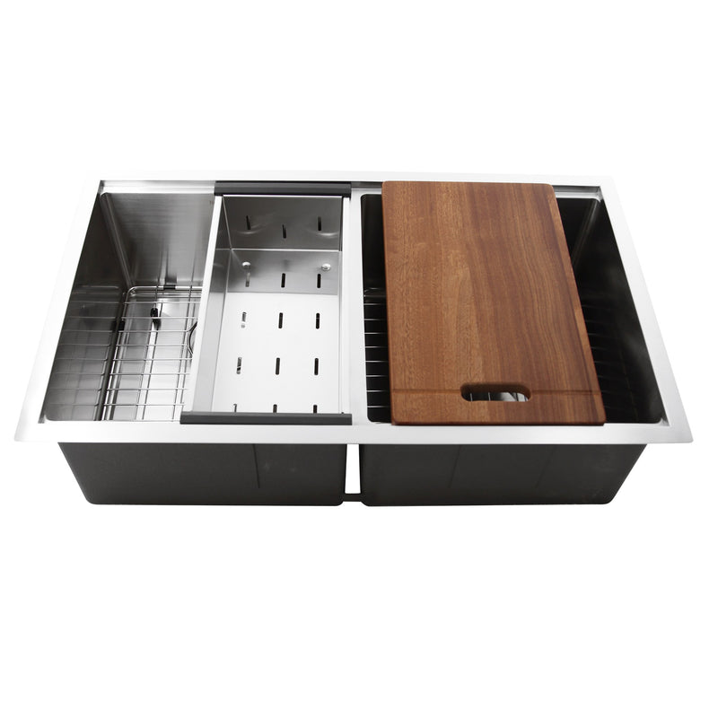 Nantucket Sinks SR-PS-3219-DE-16 Double Equal Prep Station Small Radius Undermount Stainless Sink with Accessories - view 5