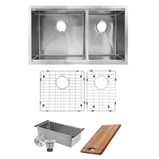 Nantucket Sinks SR-PS-3219-OS-16 Offset Double Bowl Prep Station Small Radius Undermount Stainless Sink with Accessories - view 2