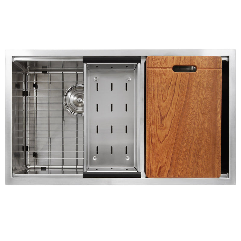 Nantucket Sinks SR-PS-3219-OS-16 Offset Double Bowl Prep Station Small Radius Undermount Stainless Sink with Accessories - view 3