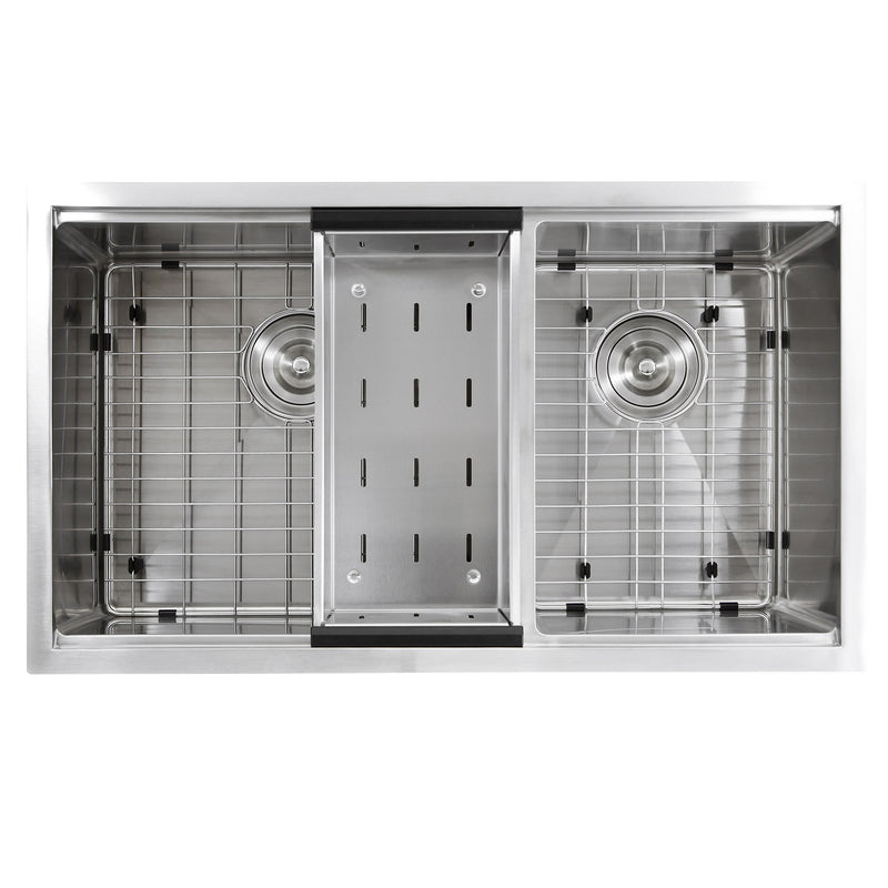 Nantucket Sinks SR-PS-3219-OS-16 Offset Double Bowl Prep Station Small Radius Undermount Stainless Sink with Accessories - view 5