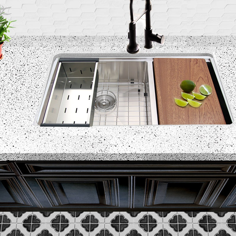 Nantucket Sinks SR-PS-3219-OS-16 Offset Double Bowl Prep Station Small Radius Undermount Stainless Sink with Accessories - view 7