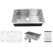Nantucket Sinks SR-PS-3220-16 - 32 Inch Professional Prep Station Small Radius Undermount Stainless Kitchen Sink with Accessories