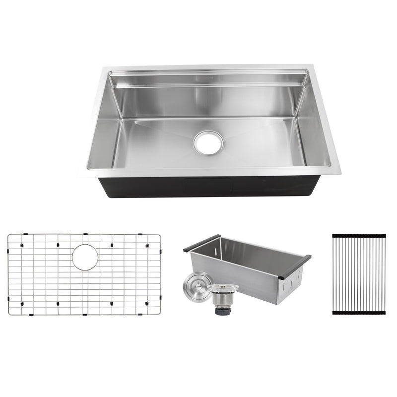 Nantucket Sinks SR-PS-3220-16 - 32 Inch Professional Prep Station Small Radius Undermount Stainless Kitchen Sink with Accessories