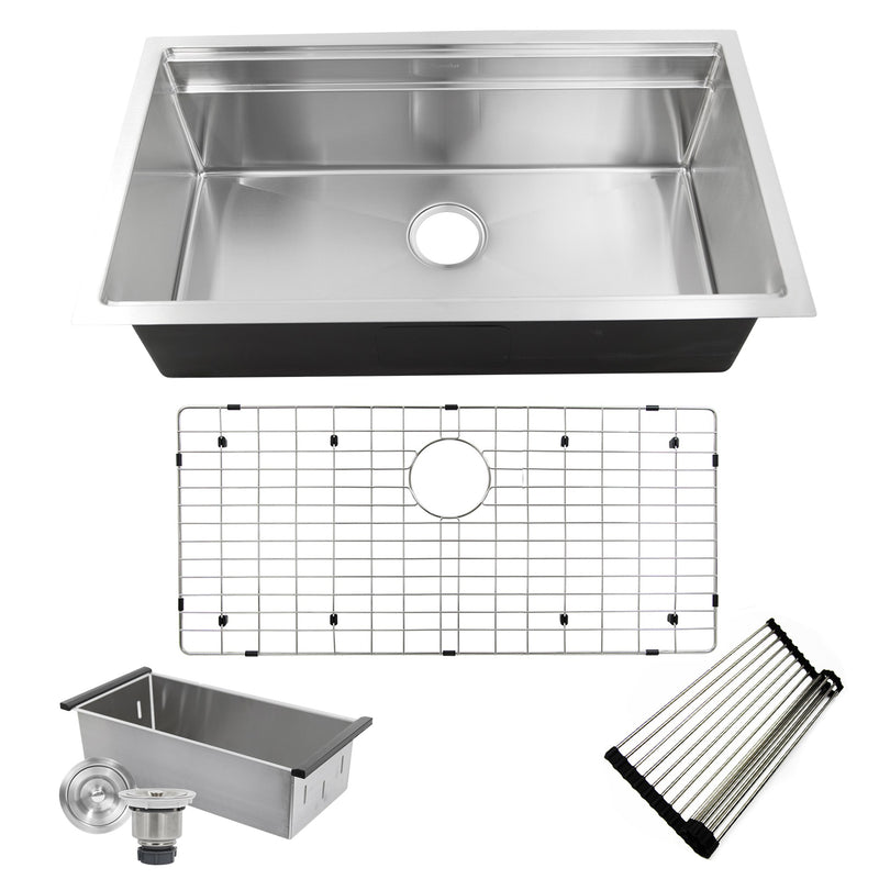 Nantucket Sinks SR-PS-3620-16 - 36 Inch Pro Series Large Prep Station Single Bowl Undermount Stainless Steel Kitchen Sink with Compatible Accessories