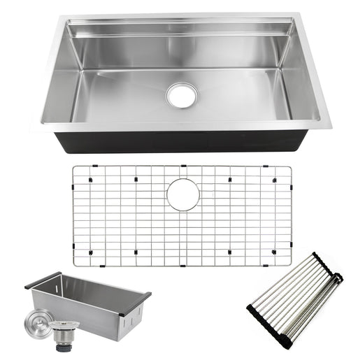 Nantucket Sinks SR-PS-3620-16 - 36 Inch Pro Series Large Prep Station Single Bowl Undermount Stainless Steel Kitchen Sink with Compatible Accessories