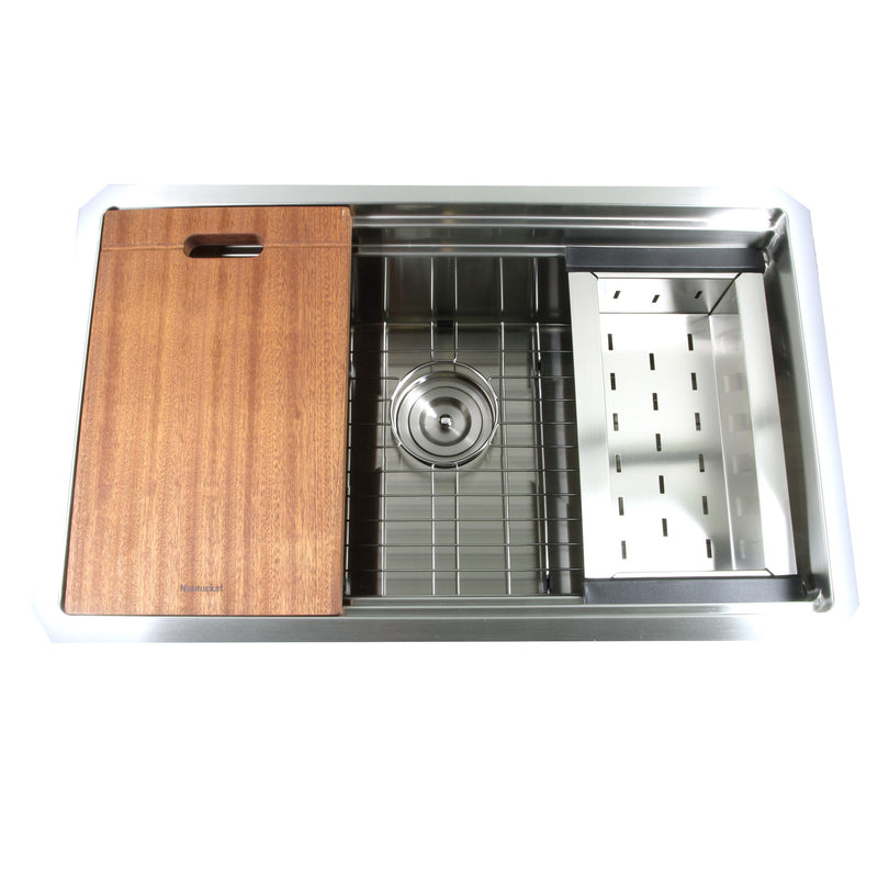 Nantucket Sinks SR-PS2-2818-16 - 28 Inch Pro Series Prep-Station Single Bowl Undermount Stainless Steel Kitchen Sink with Included Accessories