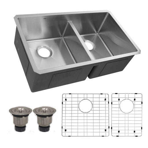 Nantucket Sinks SR3219-OS-16 - 32 Inch Pro Series 60/40 Offset Double bowl Undermount Small Radius Stainless Steel Kitchen Sink - view 2