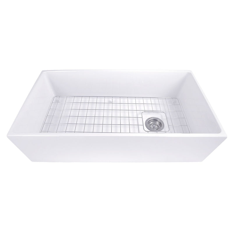 Nantucket Sinks 36 Inch Farmhouse Fireclay Sink with Offset Drain and Grid T-FCFS36 - view 4