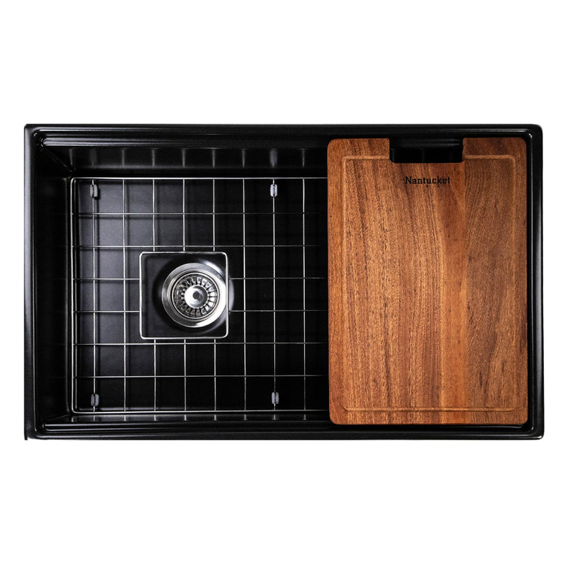 Nantucket Sinks 30-inch Workstation Fireclay Apron Sink Side Drain - Matte Black T-PS30MB - view 2