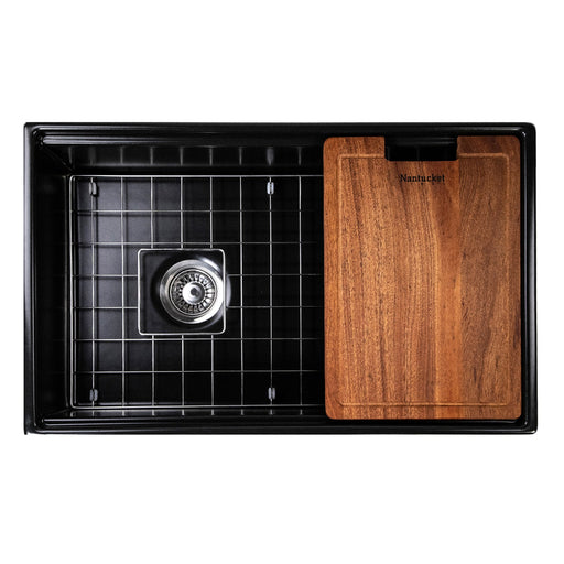Nantucket Sinks 30-inch Workstation Fireclay Apron Sink Side Drain - Matte Black T-PS30MB - view 2