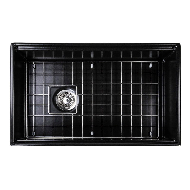 Nantucket Sinks 30-inch Workstation Fireclay Apron Sink Side Drain - Matte Black T-PS30MB - view 5