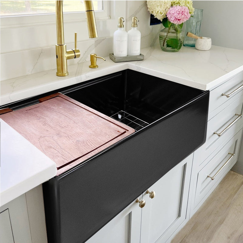 Nantucket Sinks 30-inch Workstation Fireclay Apron Sink Side Drain - Matte Black T-PS30MB - view 7