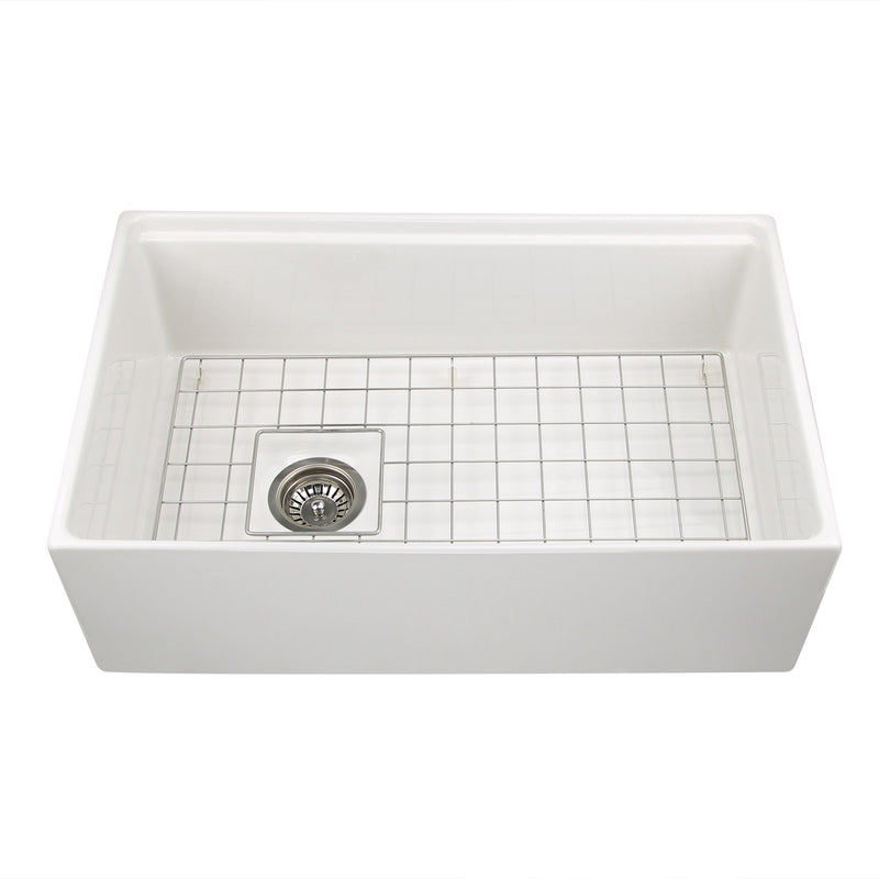 Nantucket Sinks 30-inch Workstation Fireclay Apron Sink Side Drain - White T-PS30W - view 2