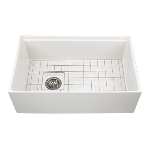 Nantucket Sinks 30-inch Workstation Fireclay Apron Sink Side Drain - White T-PS30W - view 2
