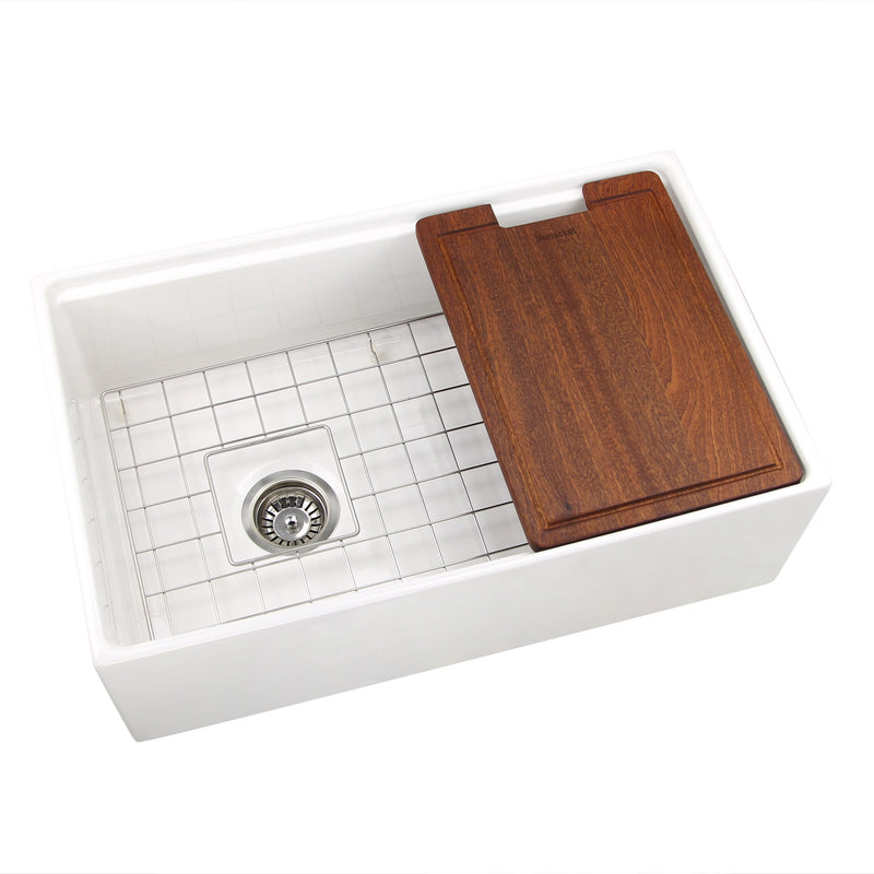 Nantucket Sinks 30-inch Workstation Fireclay Apron Sink Side Drain - White T-PS30W - view 3