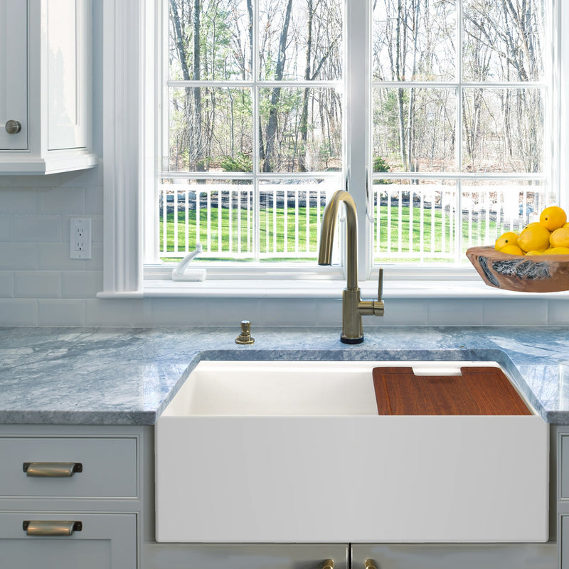 Nantucket Sinks 30-inch Workstation Fireclay Apron Sink Side Drain - White T-PS30W - view 6