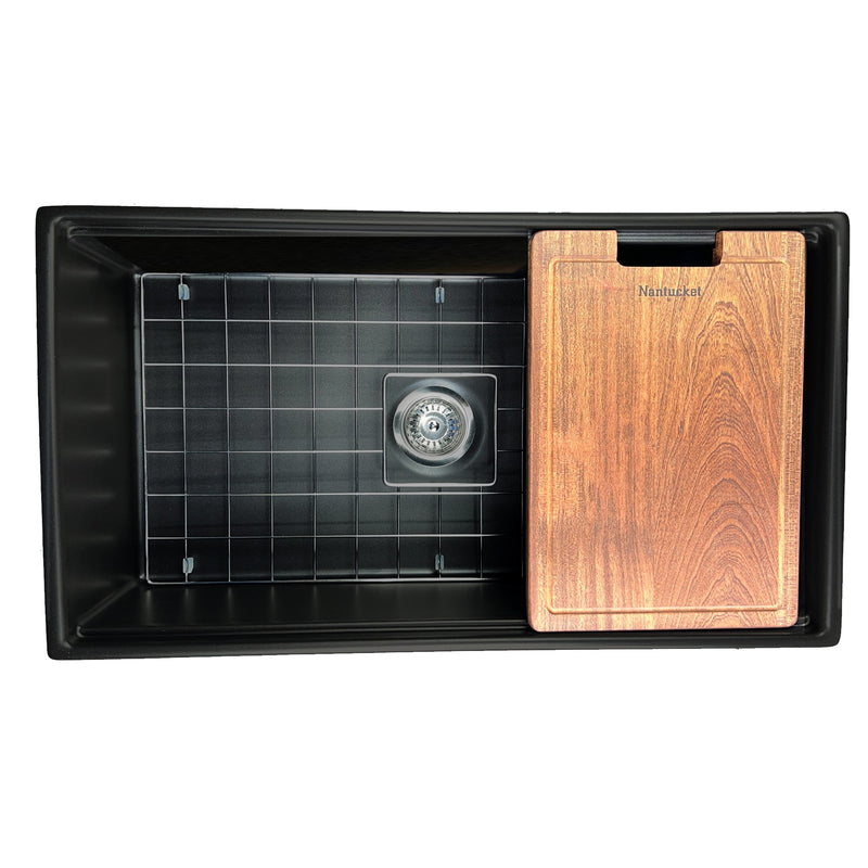 Nantucket Sinks 33-inch Workstation Fireclay Apron Sink with Accessories - Matte Black T-PS33MB - view 2