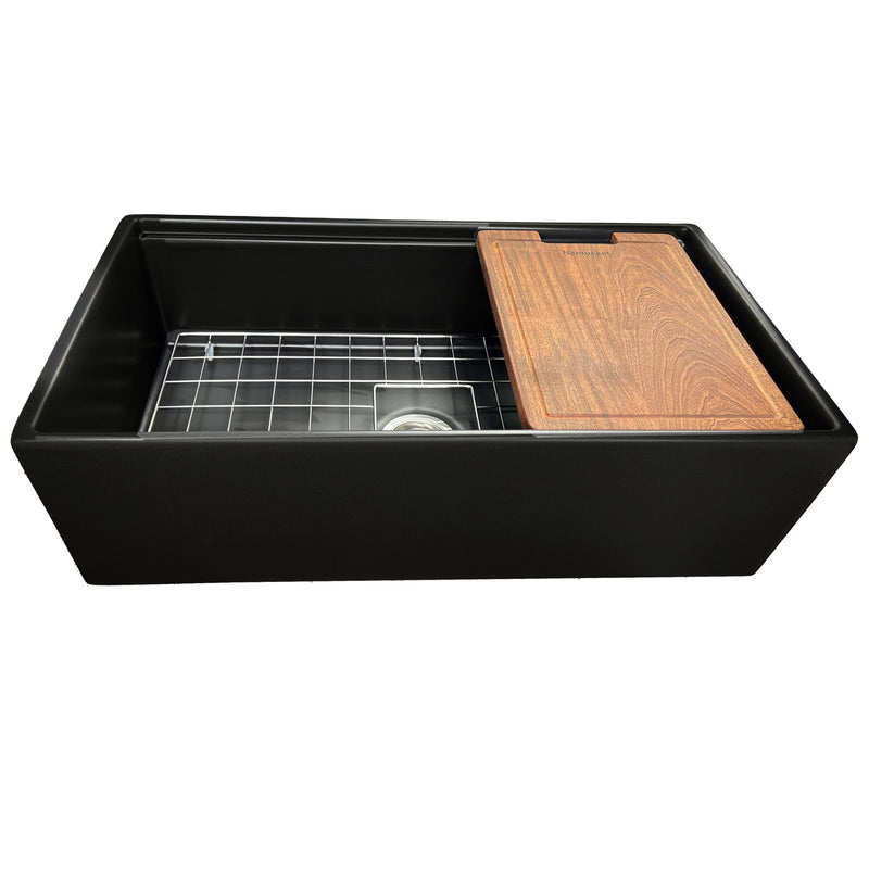 Nantucket Sinks 33-inch Workstation Fireclay Apron Sink with Accessories - Matte Black T-PS33MB - view 3