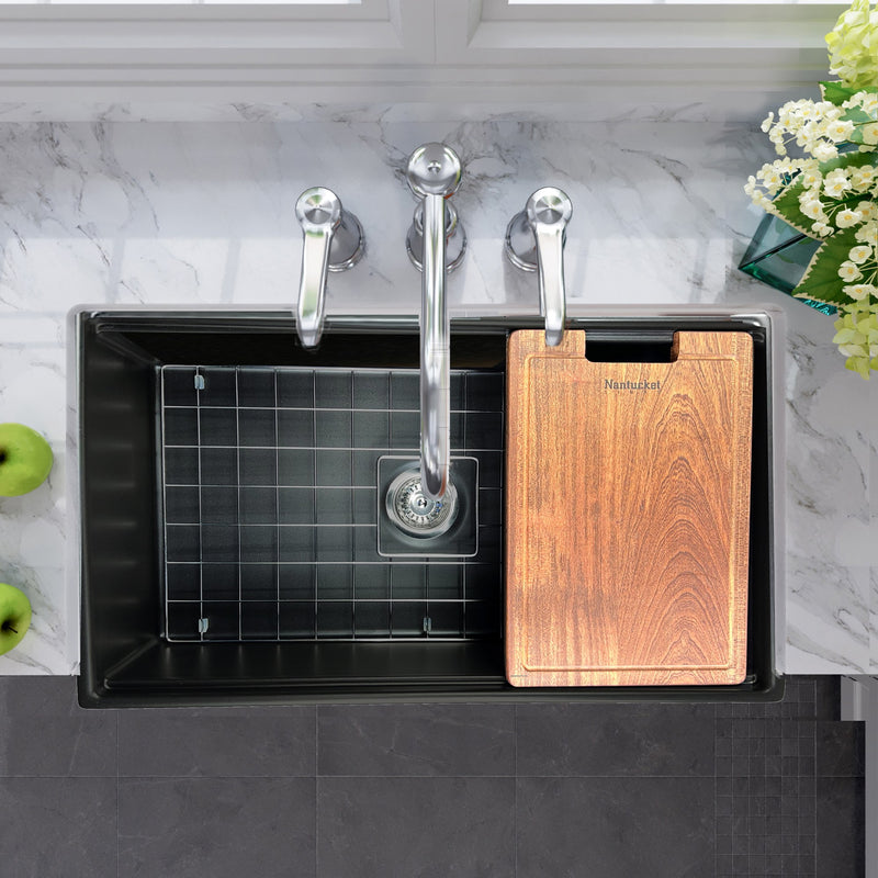 Nantucket Sinks 33-inch Workstation Fireclay Apron Sink with Accessories - Matte Black T-PS33MB - view 7