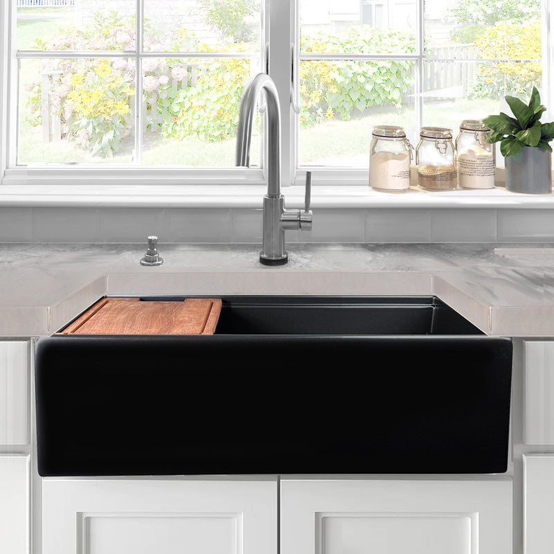 Nantucket Sinks 33-inch Workstation Fireclay Apron Sink with Accessories - Matte Black T-PS33MB - view 8