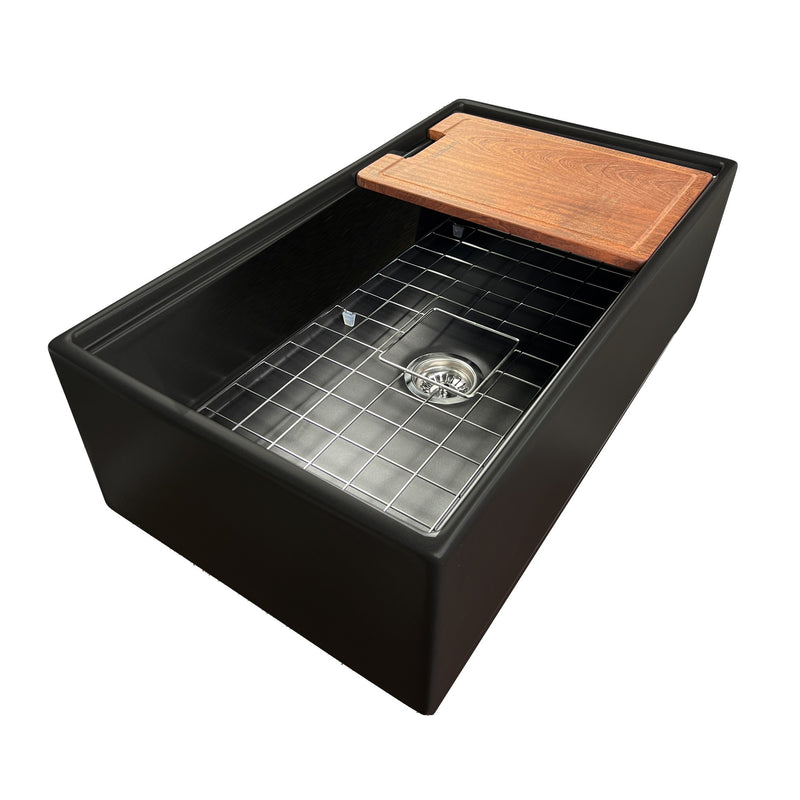 Nantucket Sinks 33-inch Workstation Fireclay Apron Sink with Accessories - Matte Black T-PS33MB