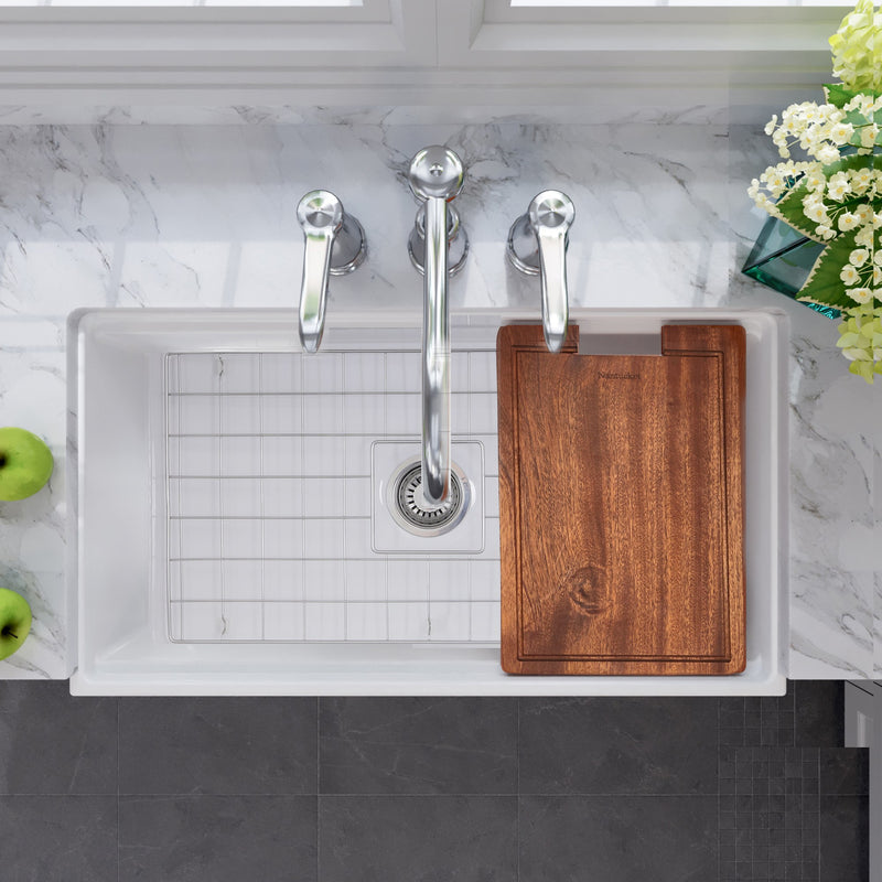 Nantucket Sinks 33-inch Workstation Fireclay Apron Sink with Accessories - White T-PS33W - view 7