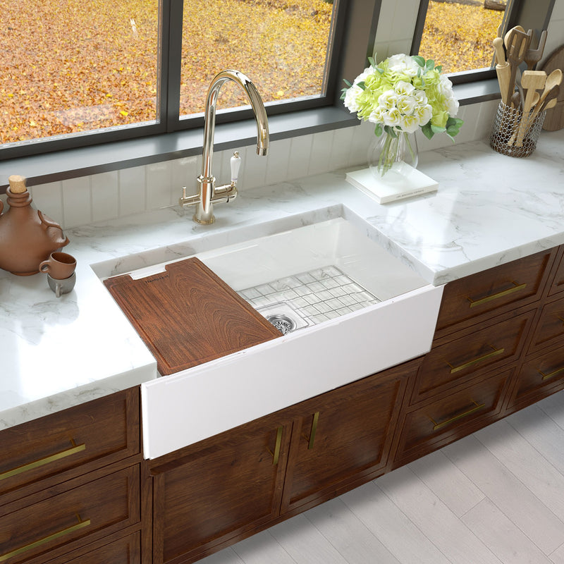 Nantucket Sinks 33-inch Workstation Fireclay Apron Sink with Accessories - White T-PS33W - view 8