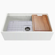 Nantucket Sinks 33-inch Workstation Fireclay Apron Sink with Accessories - White T-PS33W