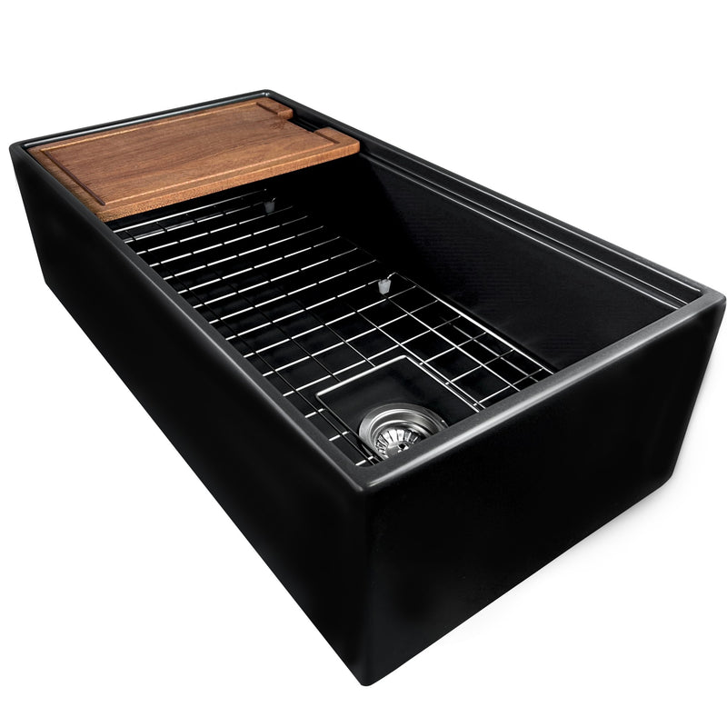 Nantucket Sinks 36-inch Workstation Fireclay Apron Sink with Accessories -Matte Black T-PS36MB - view 2