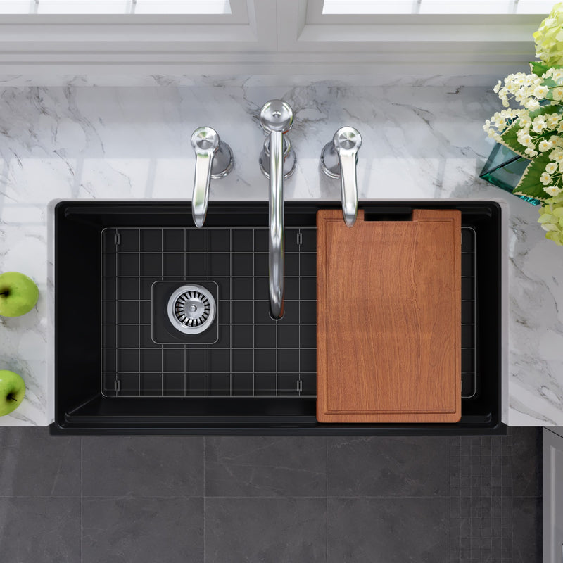 Nantucket Sinks 36-inch Workstation Fireclay Apron Sink with Accessories -Matte Black T-PS36MB - view 7