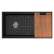 Nantucket Sinks 36-inch Workstation Fireclay Apron Sink with Accessories -Matte Black T-PS36MB